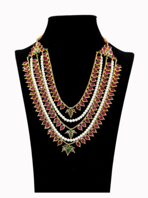 Paaro Regal Ruby & Pearl Layered Malaa Swavo Collection