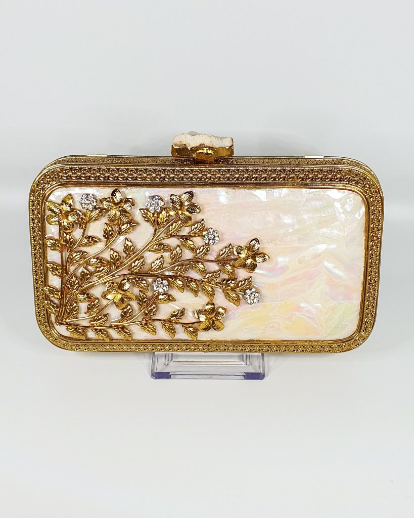 Elizabeth Pearl Gold Clutch Bag - SWAVO