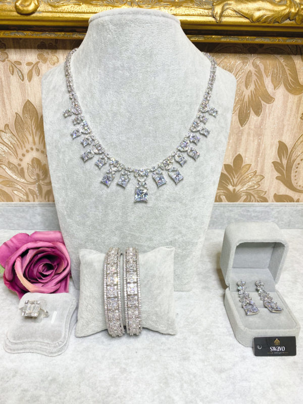 Tia Princess Cut Palladium Plated CZ Set